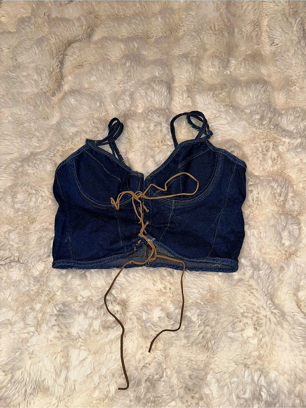 Denim Lace-Up Crop Top Size Small
